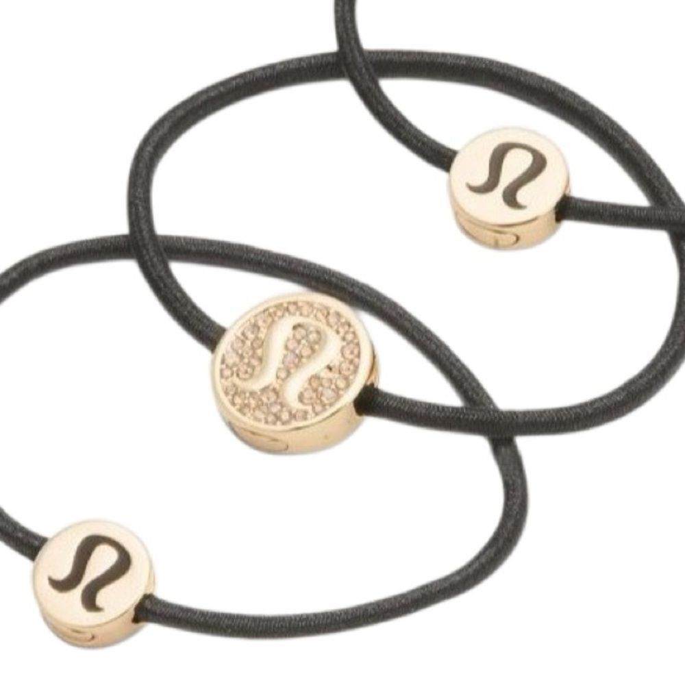 Lululemon Logo Hair Ties 3 Pack Gold / Black - Picture 2 of 10